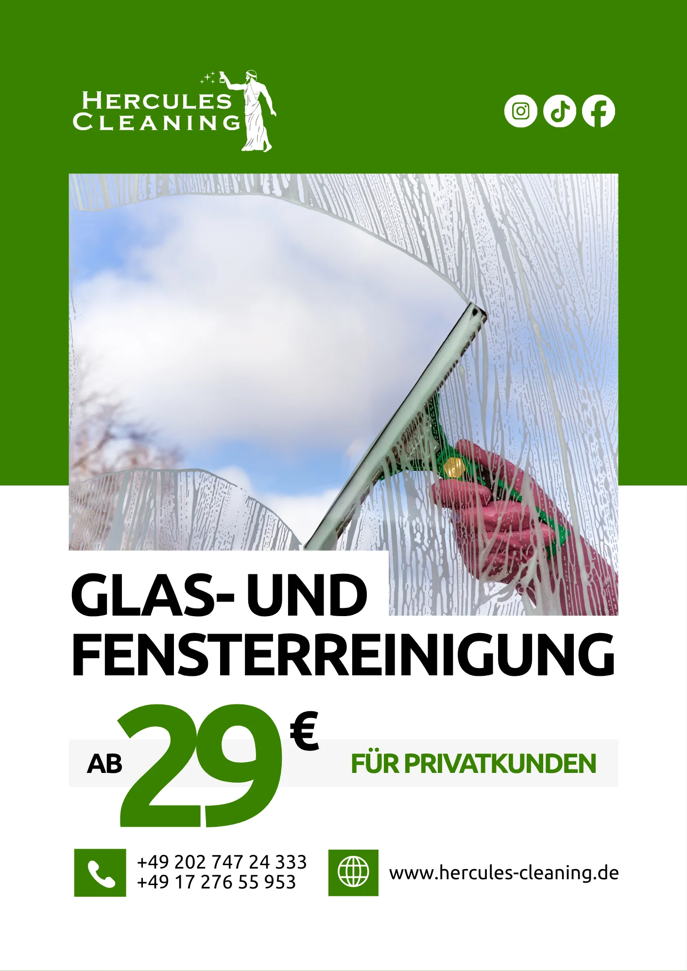 Glass- und Fensterreinigung ab 29 Euro für Privatkunden